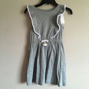 Joe Fresh Sleeveless Ruffled Dress Girl Size 4 Gray Drawstring Waist Pom  Pom.